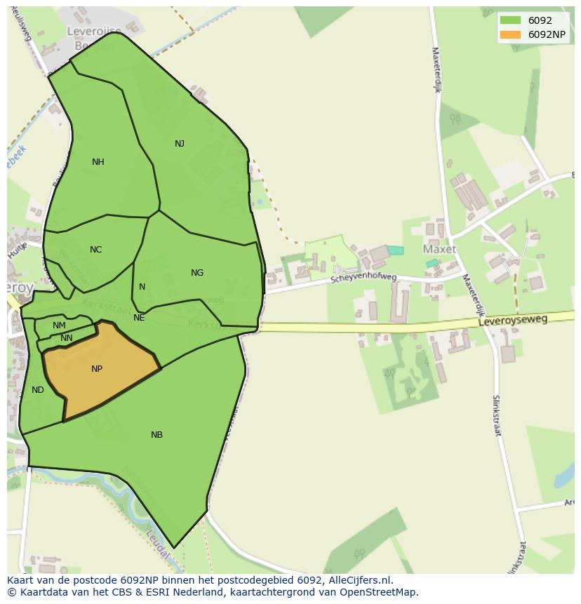 Afbeelding van het postcodegebied 6092 NP op de kaart.