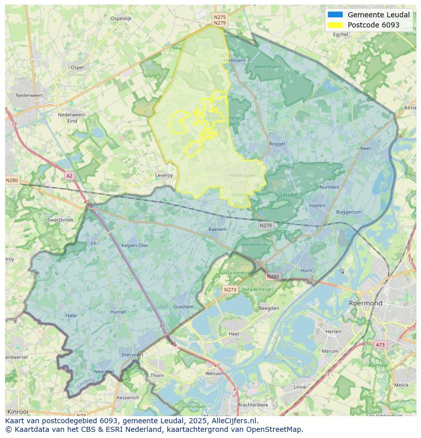 Afbeelding van het postcodegebied 6093 op de kaart.