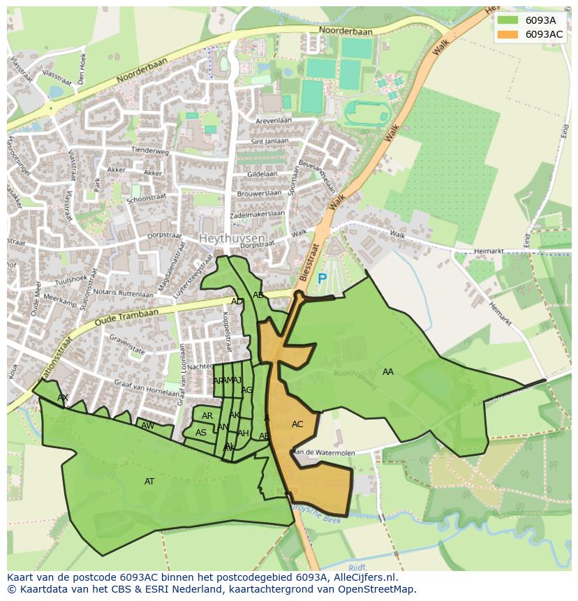 Afbeelding van het postcodegebied 6093 AC op de kaart.