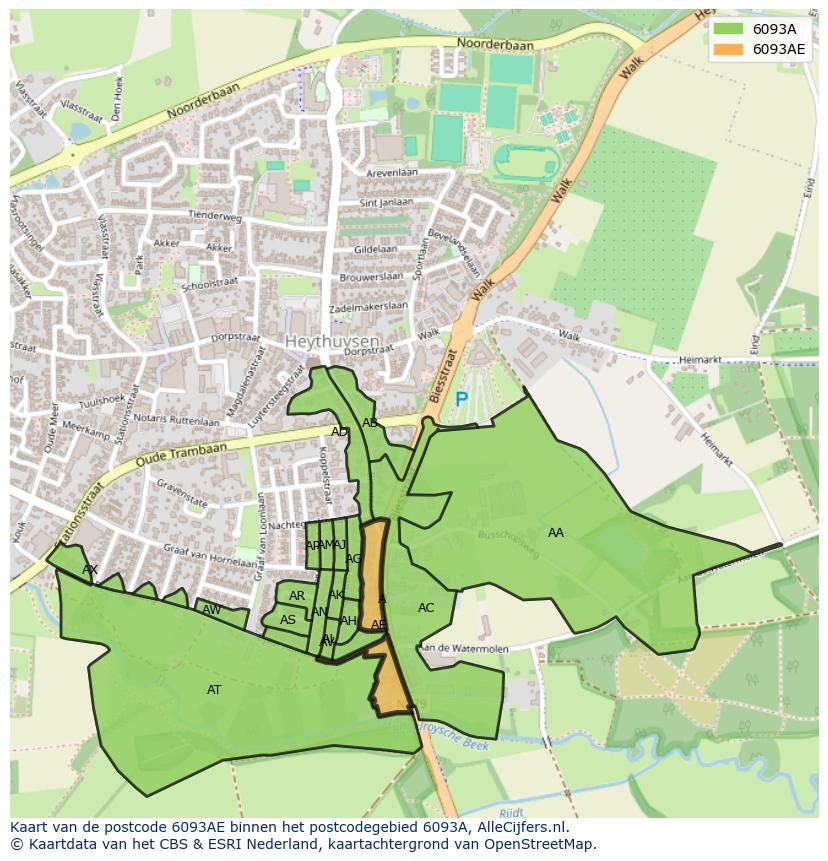 Afbeelding van het postcodegebied 6093 AE op de kaart.