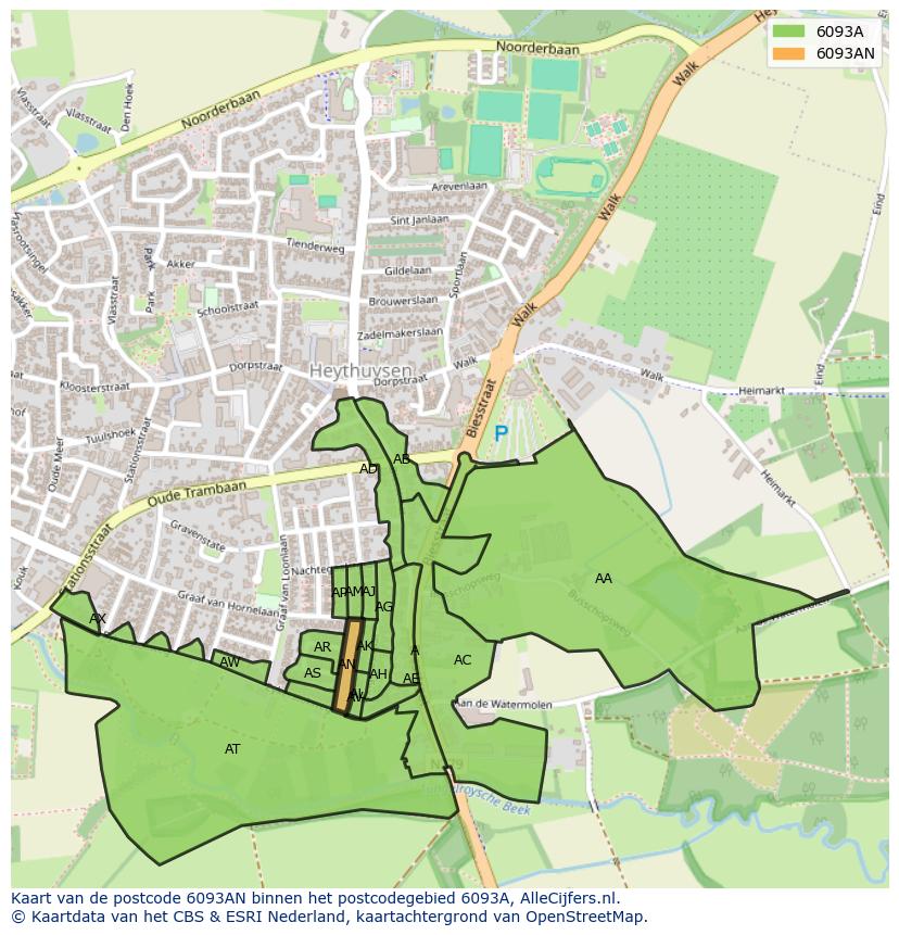 Afbeelding van het postcodegebied 6093 AN op de kaart.