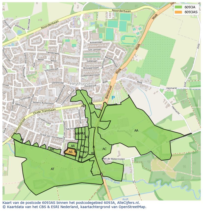 Afbeelding van het postcodegebied 6093 AS op de kaart.