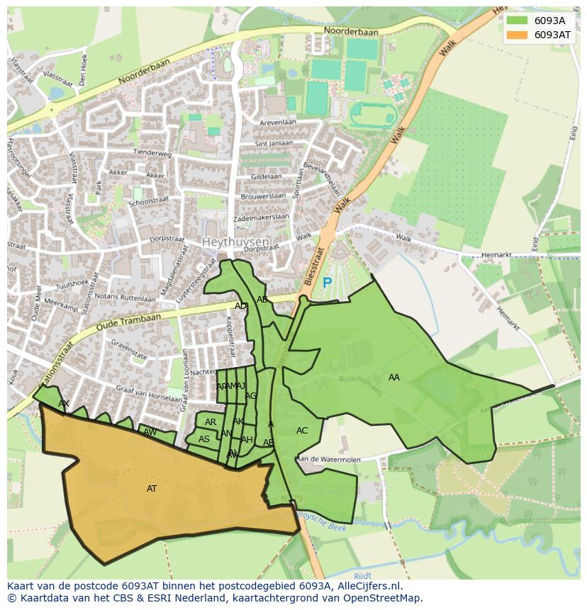 Afbeelding van het postcodegebied 6093 AT op de kaart.
