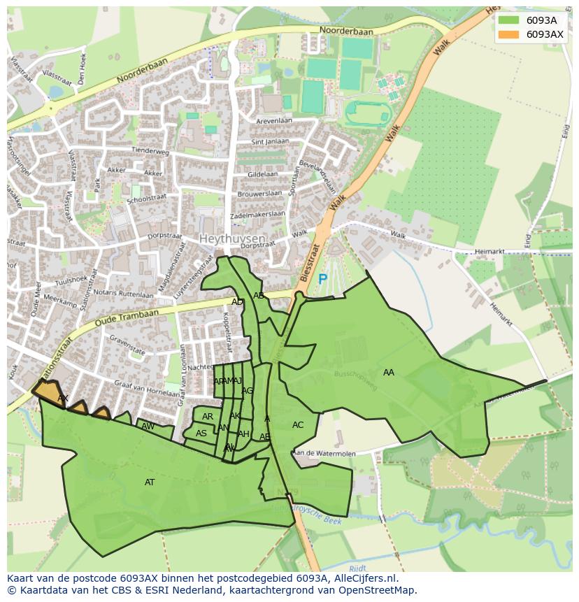 Afbeelding van het postcodegebied 6093 AX op de kaart.