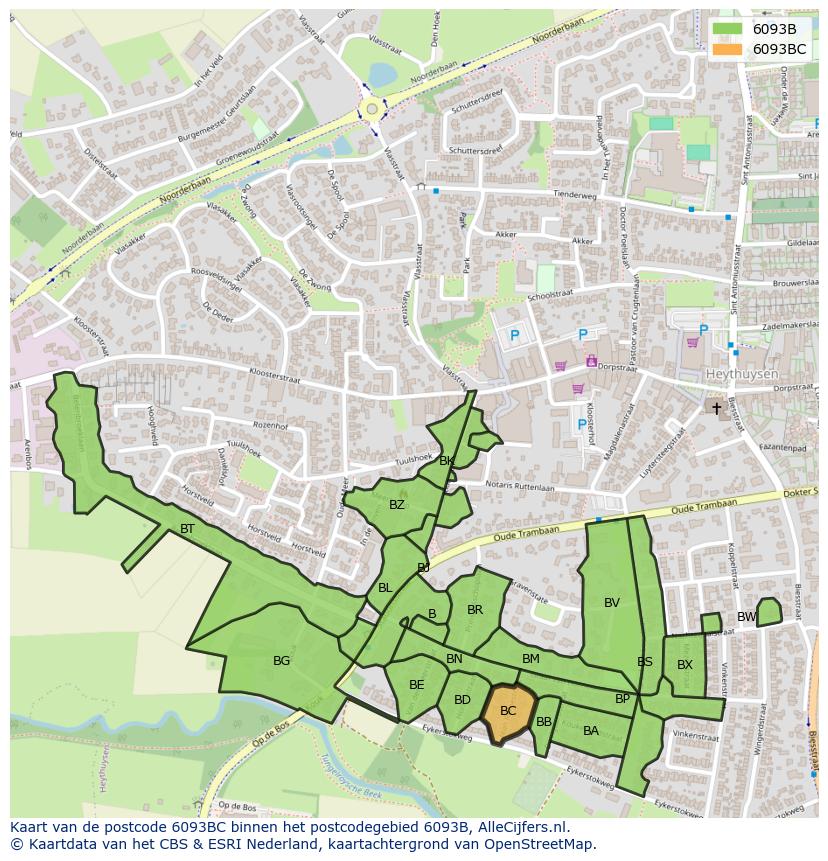 Afbeelding van het postcodegebied 6093 BC op de kaart.