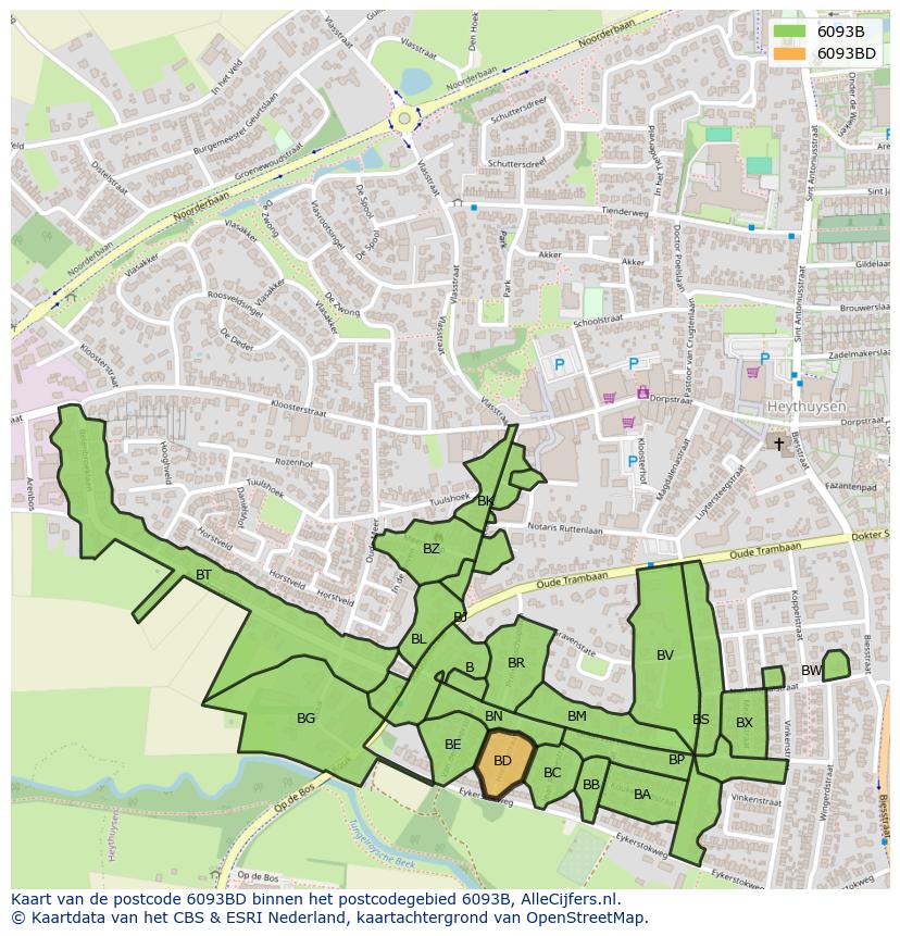 Afbeelding van het postcodegebied 6093 BD op de kaart.