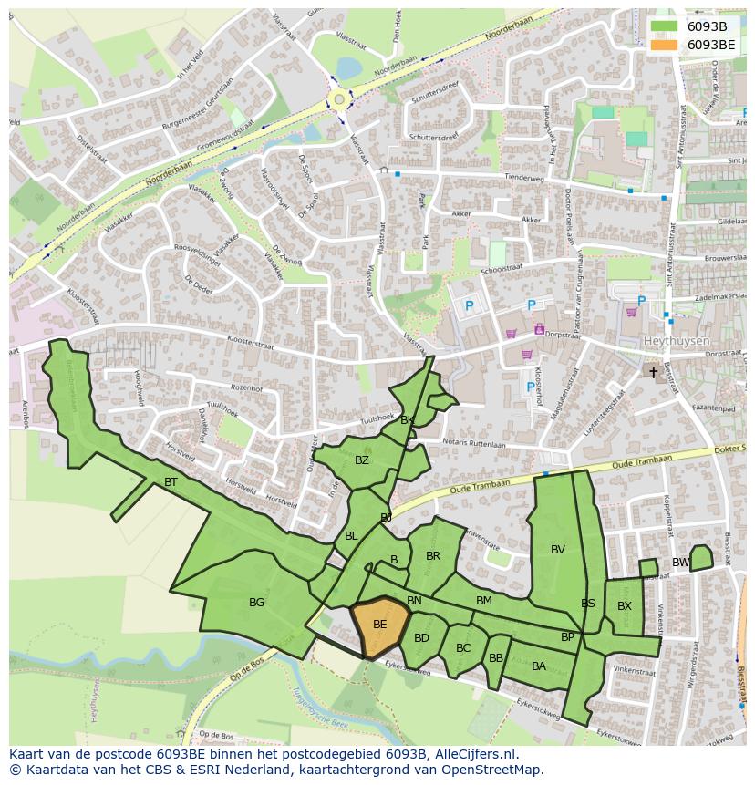 Afbeelding van het postcodegebied 6093 BE op de kaart.