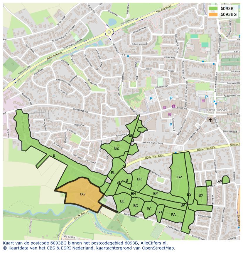Afbeelding van het postcodegebied 6093 BG op de kaart.