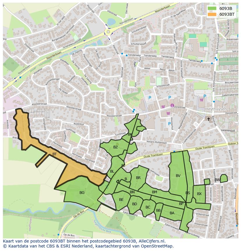 Afbeelding van het postcodegebied 6093 BT op de kaart.