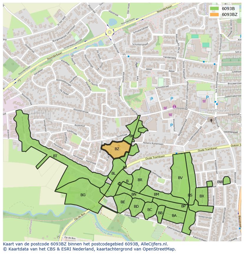 Afbeelding van het postcodegebied 6093 BZ op de kaart.