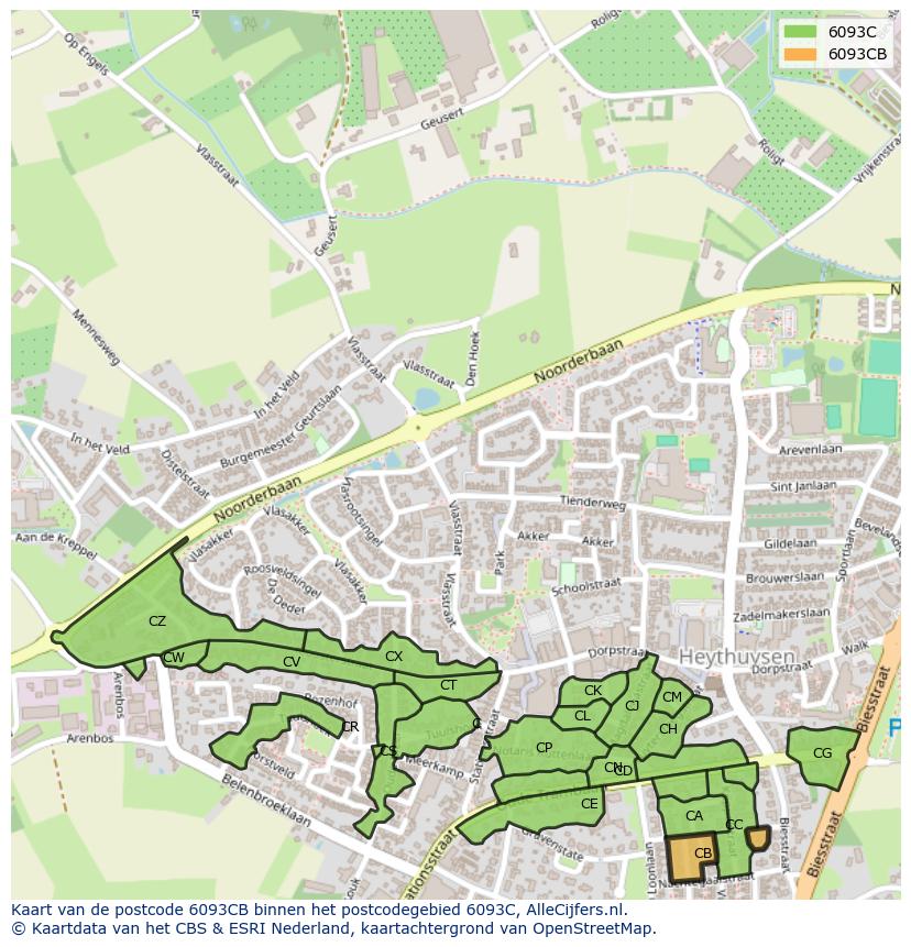 Afbeelding van het postcodegebied 6093 CB op de kaart.