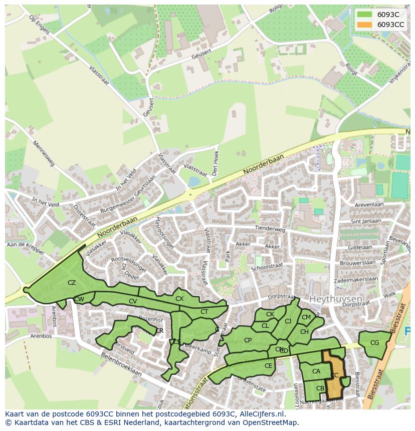 Afbeelding van het postcodegebied 6093 CC op de kaart.