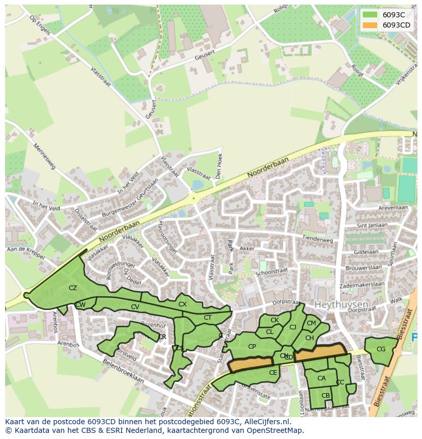 Afbeelding van het postcodegebied 6093 CD op de kaart.