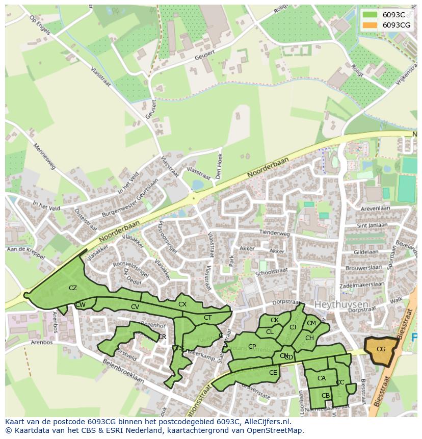 Afbeelding van het postcodegebied 6093 CG op de kaart.