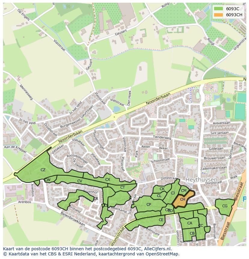 Afbeelding van het postcodegebied 6093 CH op de kaart.