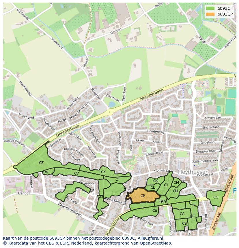 Afbeelding van het postcodegebied 6093 CP op de kaart.