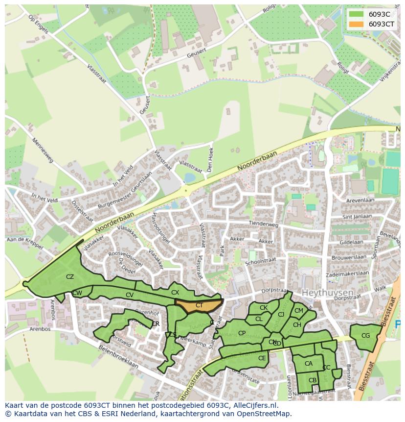 Afbeelding van het postcodegebied 6093 CT op de kaart.