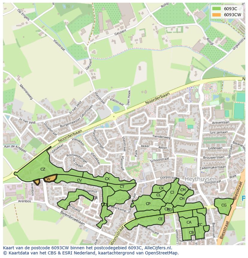 Afbeelding van het postcodegebied 6093 CW op de kaart.