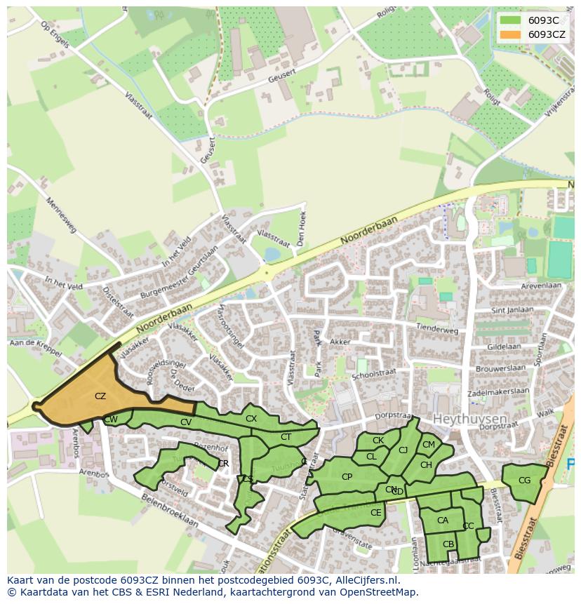 Afbeelding van het postcodegebied 6093 CZ op de kaart.