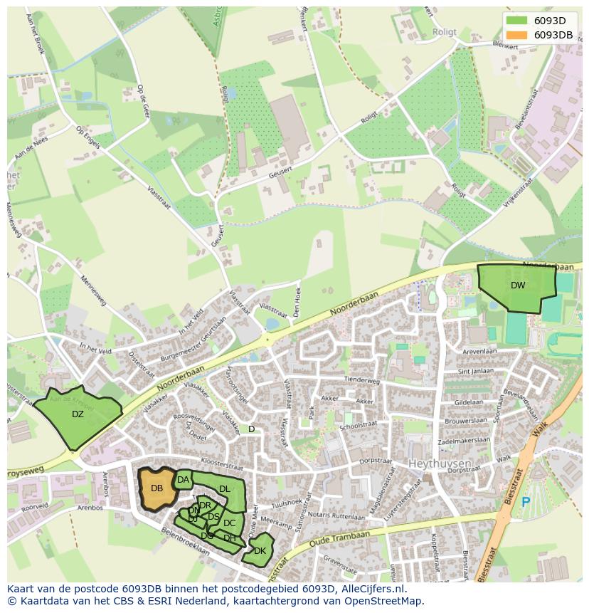 Afbeelding van het postcodegebied 6093 DB op de kaart.