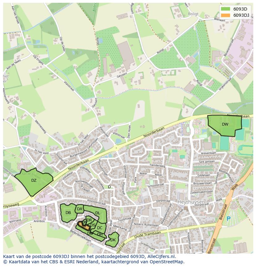 Afbeelding van het postcodegebied 6093 DJ op de kaart.
