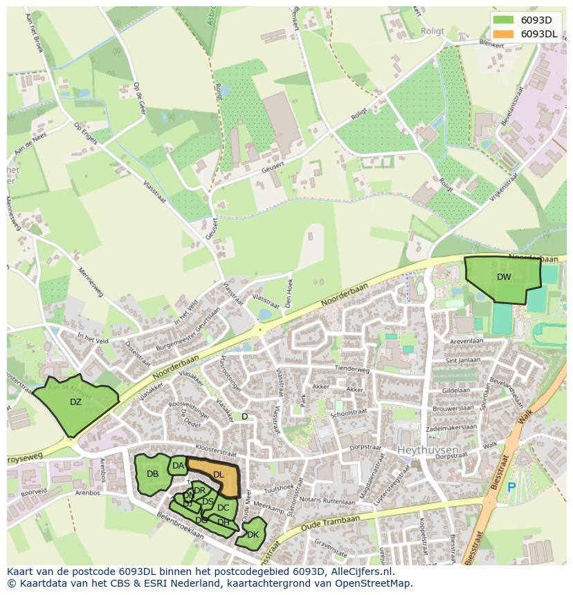 Afbeelding van het postcodegebied 6093 DL op de kaart.