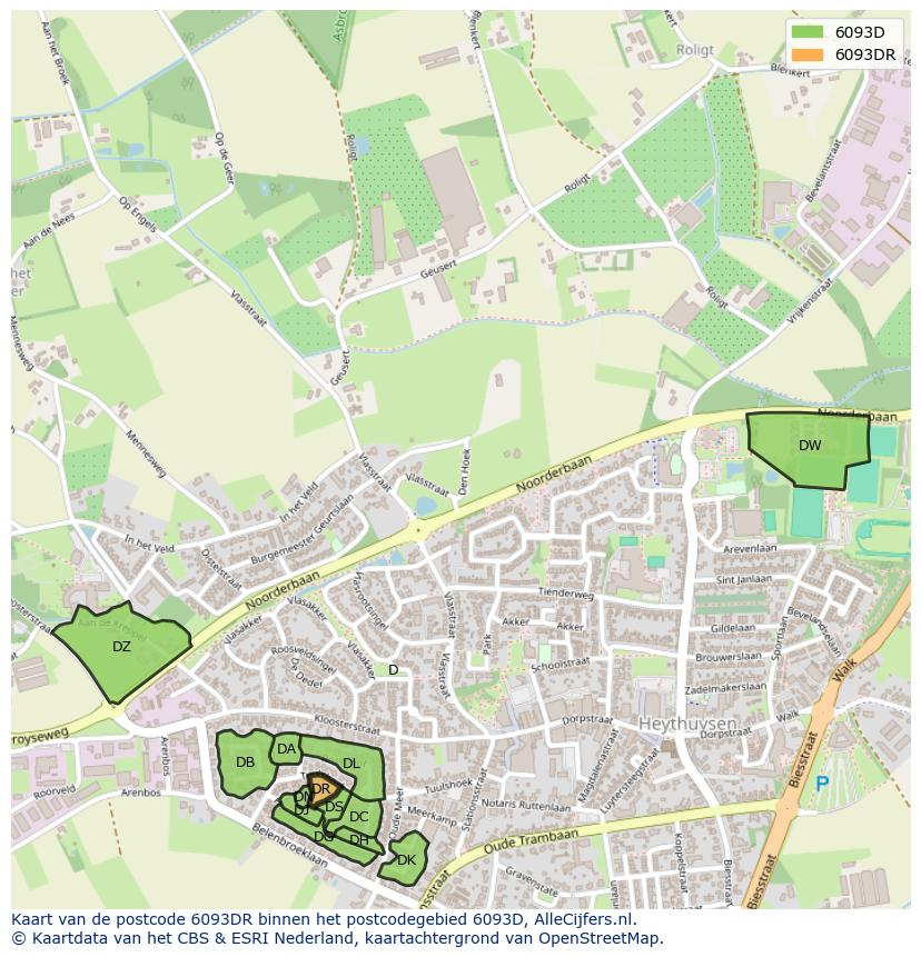 Afbeelding van het postcodegebied 6093 DR op de kaart.