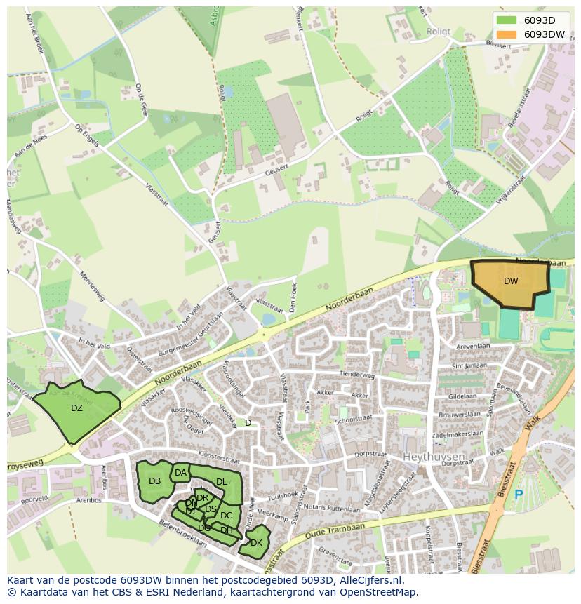 Afbeelding van het postcodegebied 6093 DW op de kaart.
