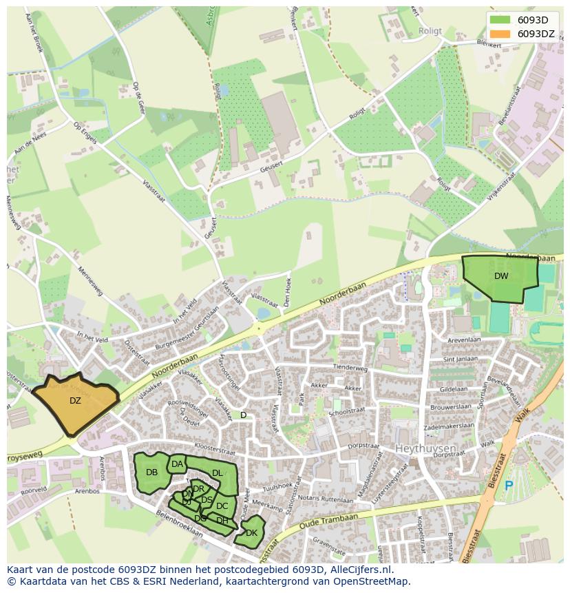 Afbeelding van het postcodegebied 6093 DZ op de kaart.
