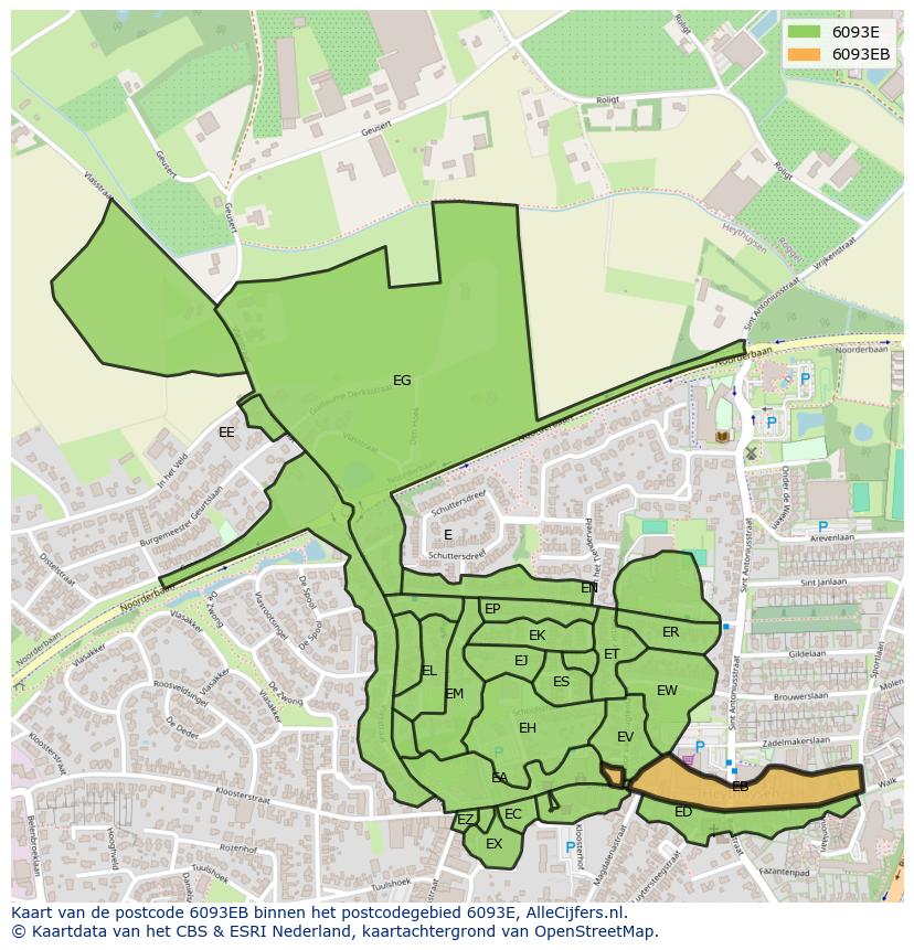 Afbeelding van het postcodegebied 6093 EB op de kaart.
