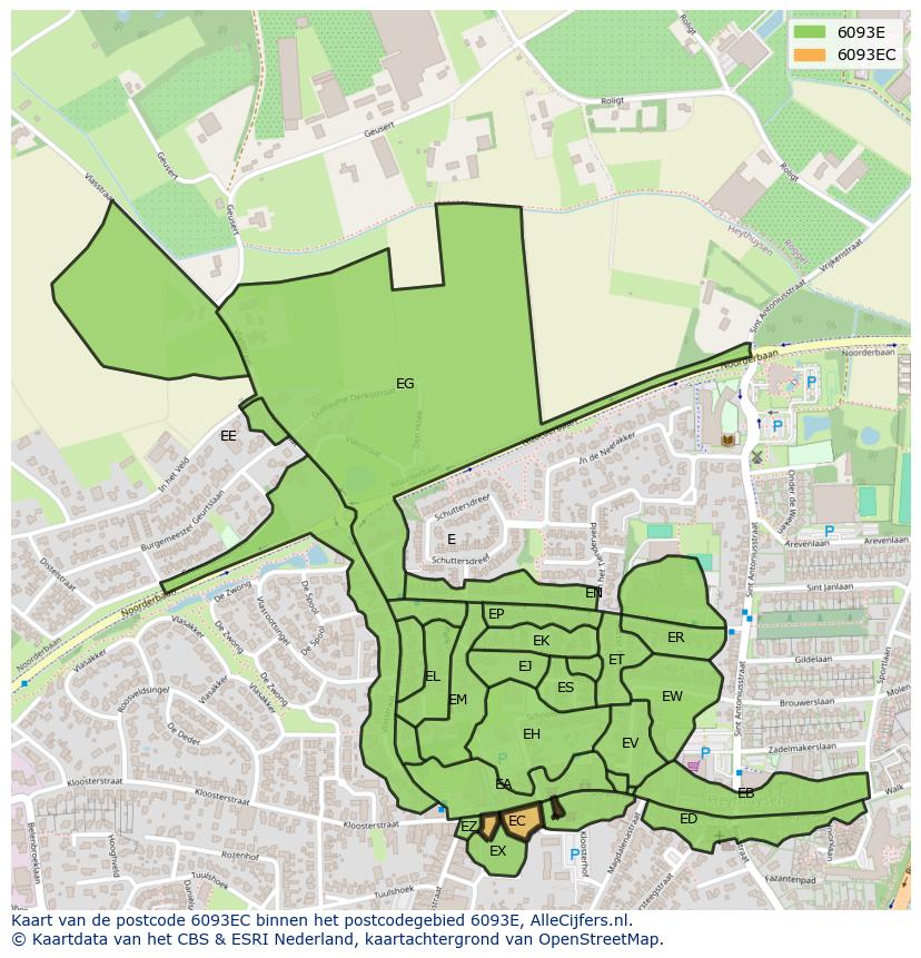 Afbeelding van het postcodegebied 6093 EC op de kaart.