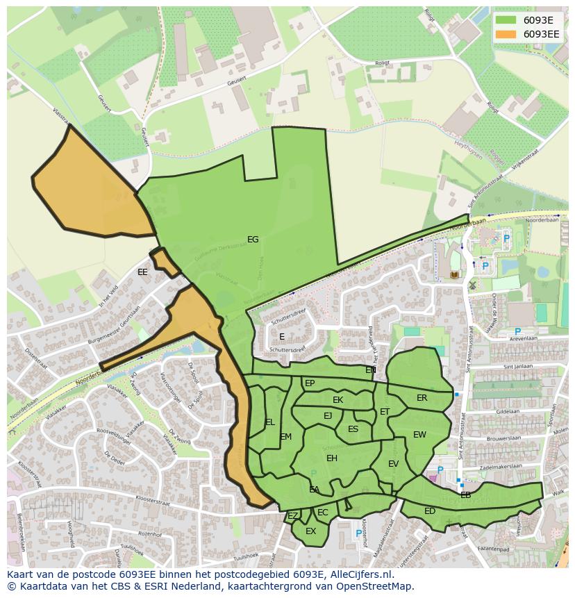 Afbeelding van het postcodegebied 6093 EE op de kaart.