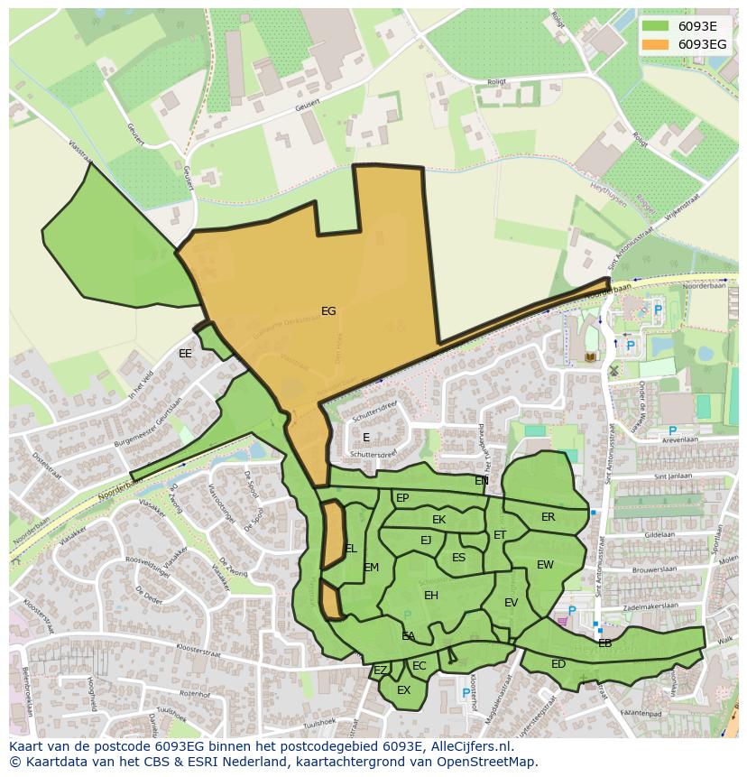 Afbeelding van het postcodegebied 6093 EG op de kaart.