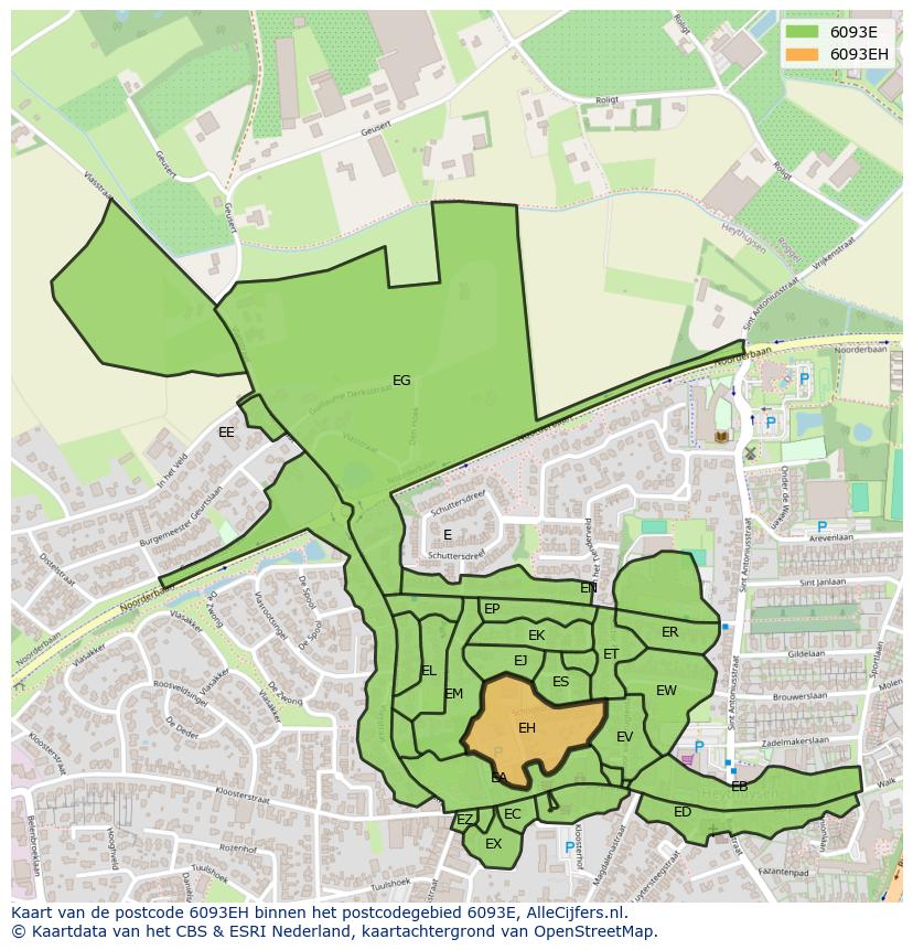 Afbeelding van het postcodegebied 6093 EH op de kaart.