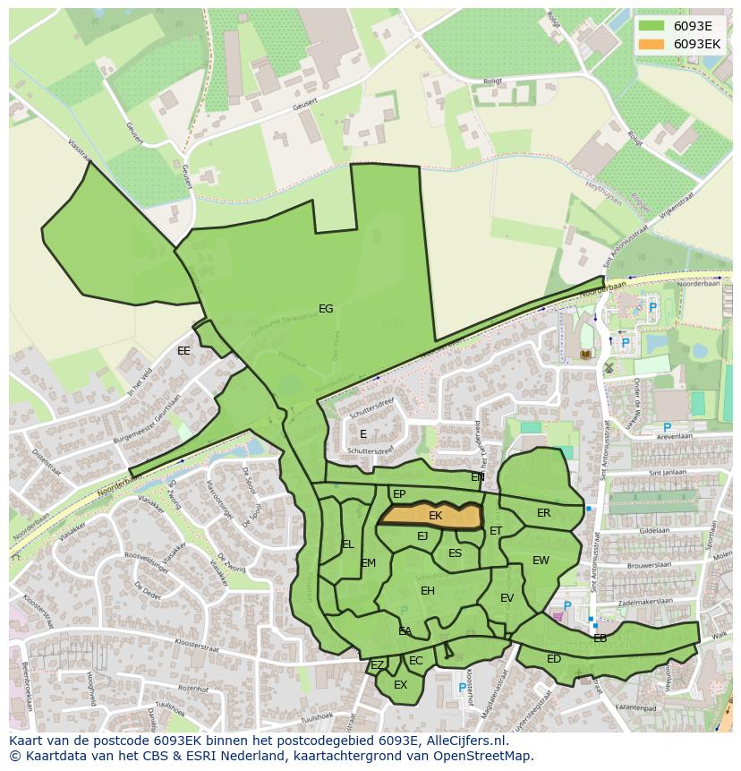 Afbeelding van het postcodegebied 6093 EK op de kaart.