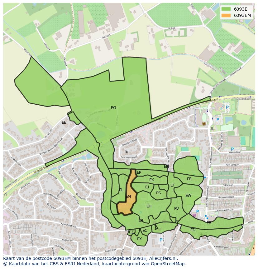 Afbeelding van het postcodegebied 6093 EM op de kaart.