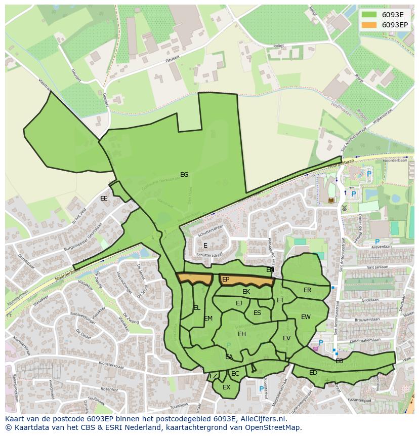 Afbeelding van het postcodegebied 6093 EP op de kaart.