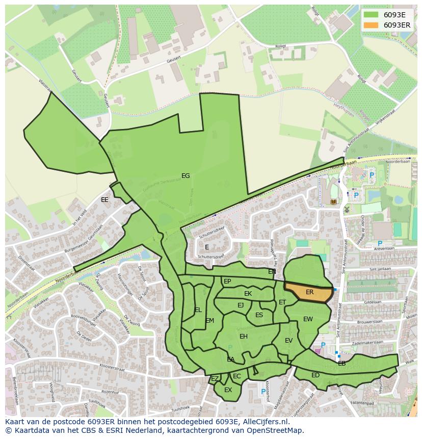 Afbeelding van het postcodegebied 6093 ER op de kaart.