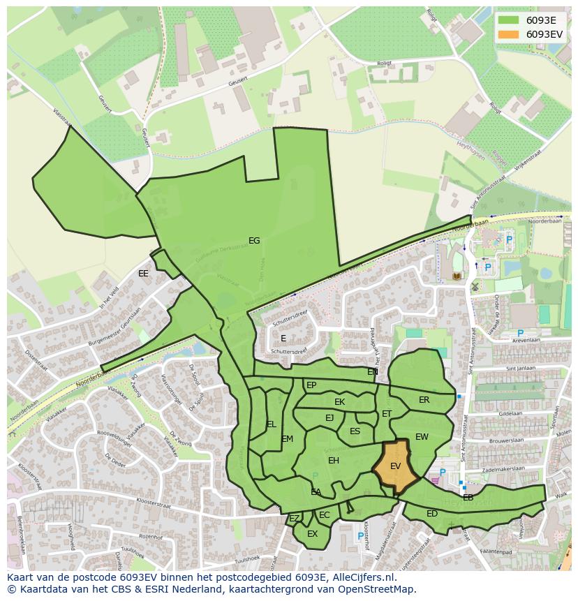 Afbeelding van het postcodegebied 6093 EV op de kaart.