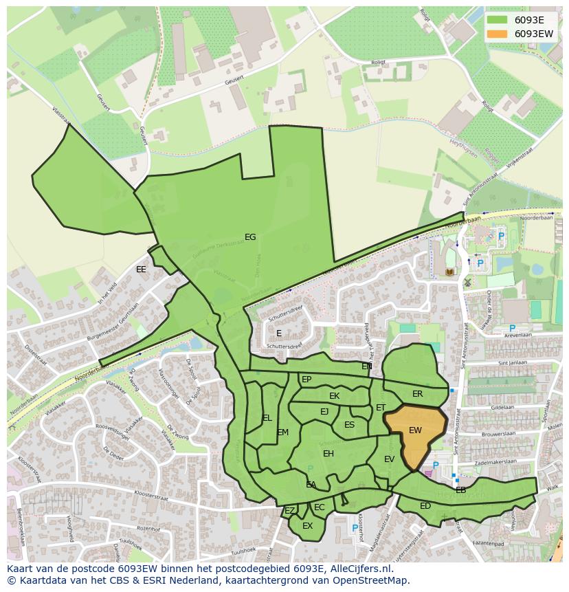 Afbeelding van het postcodegebied 6093 EW op de kaart.