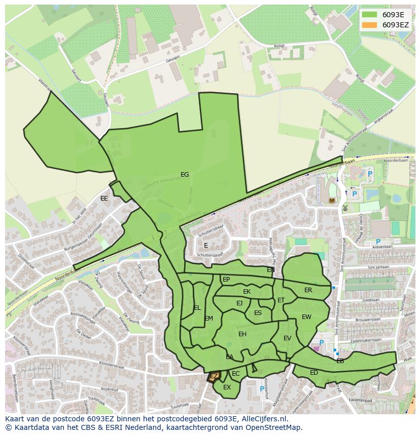 Afbeelding van het postcodegebied 6093 EZ op de kaart.