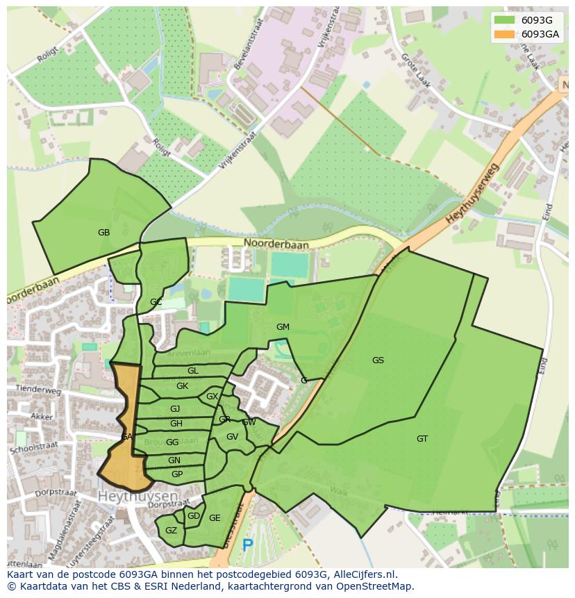 Afbeelding van het postcodegebied 6093 GA op de kaart.