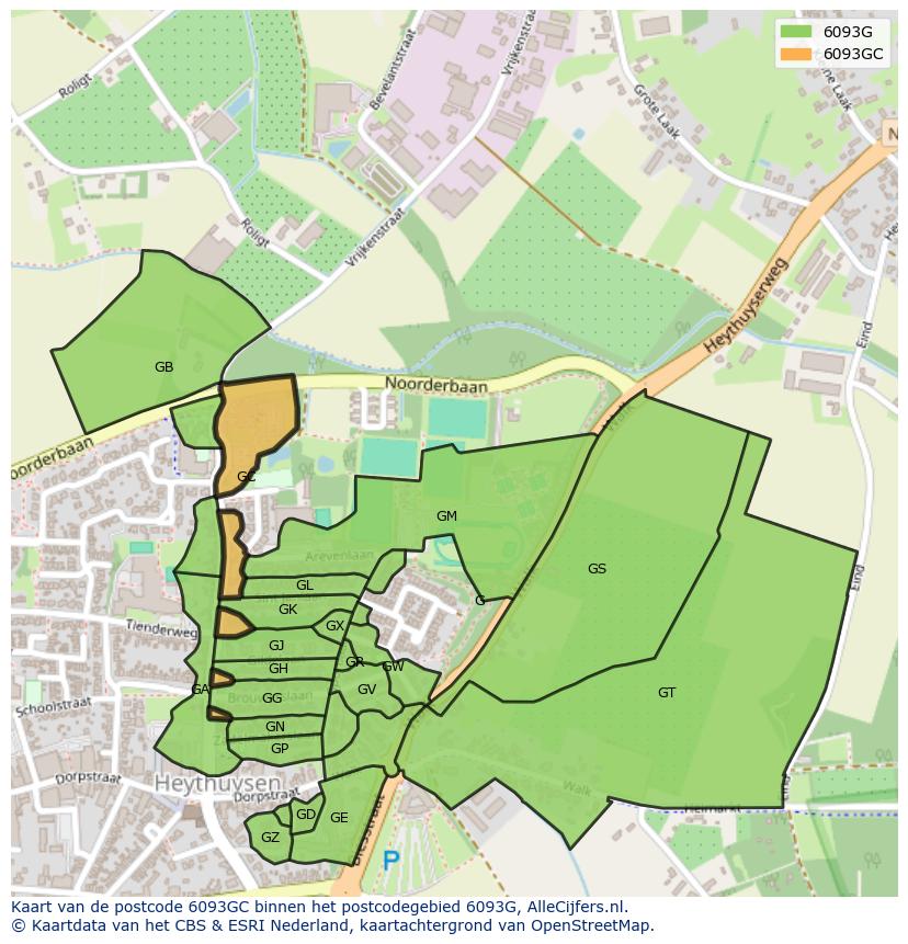Afbeelding van het postcodegebied 6093 GC op de kaart.