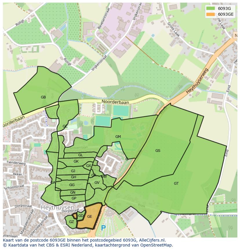 Afbeelding van het postcodegebied 6093 GE op de kaart.