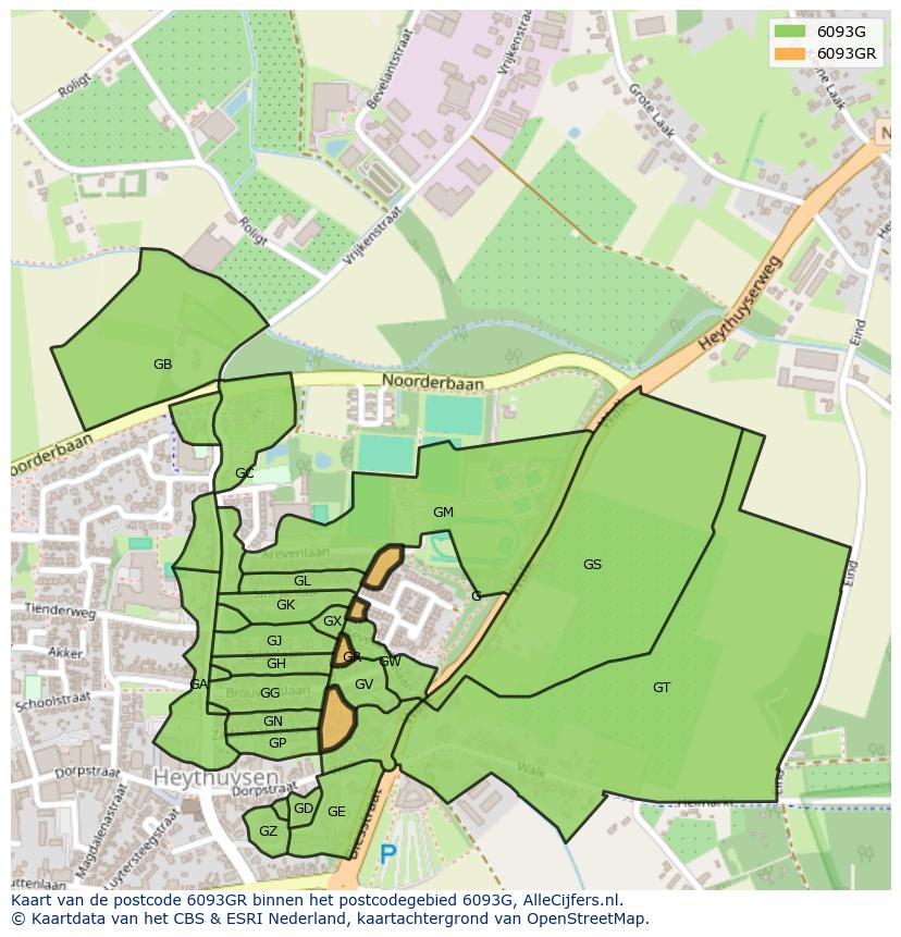 Afbeelding van het postcodegebied 6093 GR op de kaart.