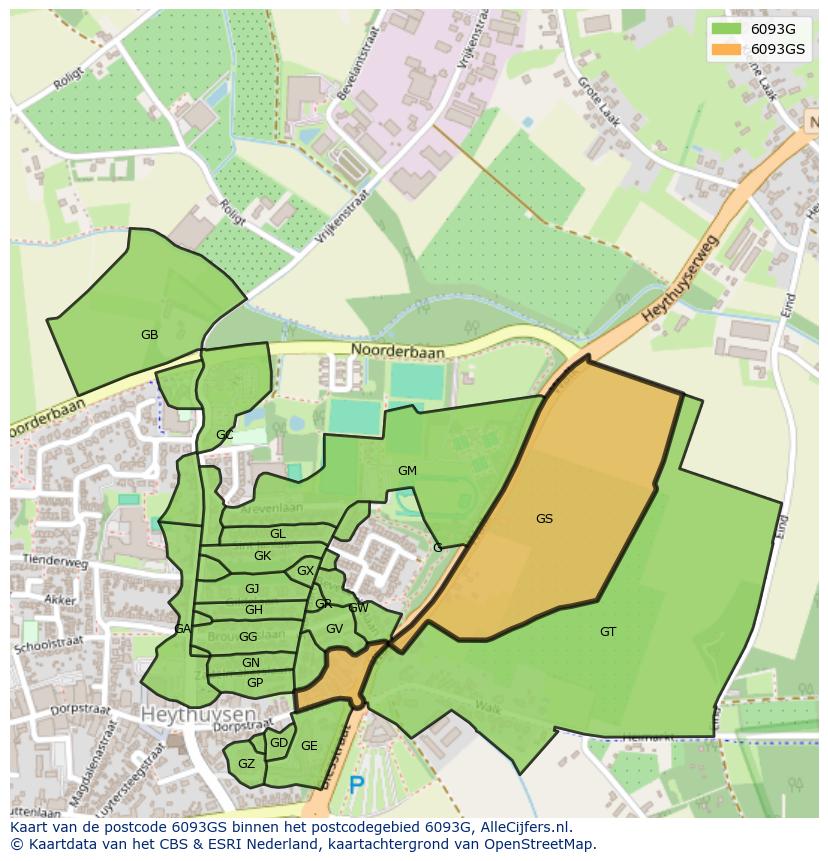 Afbeelding van het postcodegebied 6093 GS op de kaart.