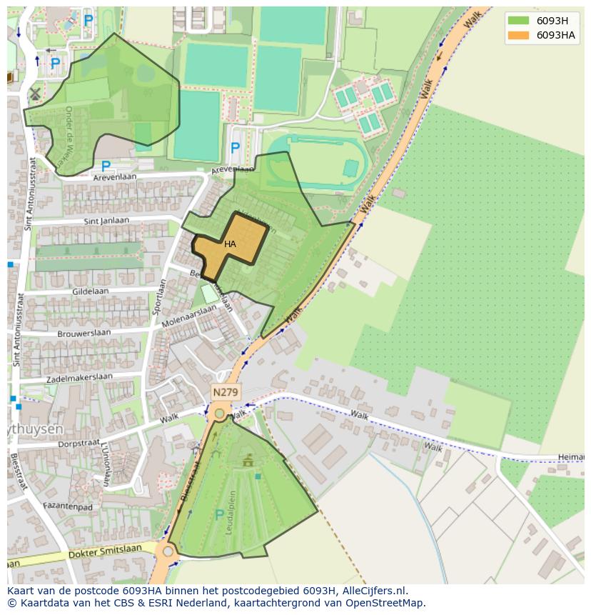 Afbeelding van het postcodegebied 6093 HA op de kaart.