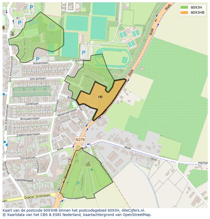 Afbeelding van het postcodegebied 6093 HB op de kaart.