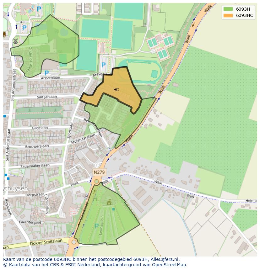 Afbeelding van het postcodegebied 6093 HC op de kaart.