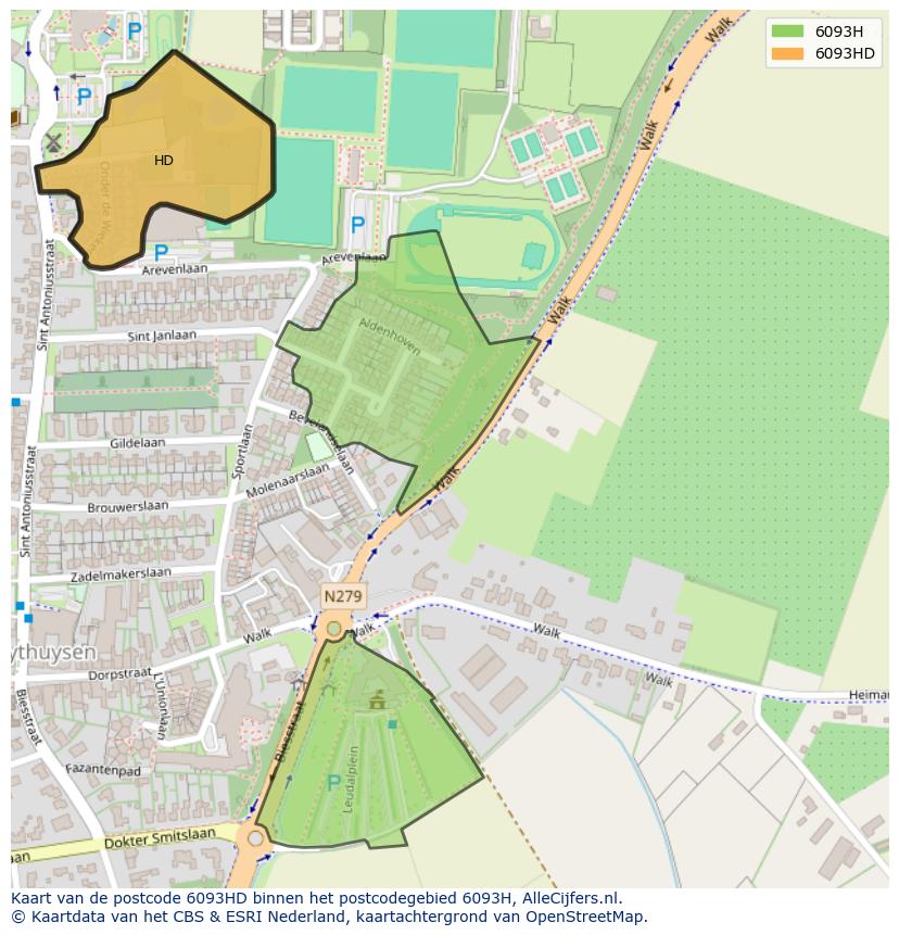 Afbeelding van het postcodegebied 6093 HD op de kaart.